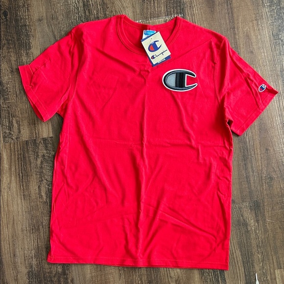 Champion Men’s Bright Red Short Sleeve Tee embroidered - Picture 1 of 3